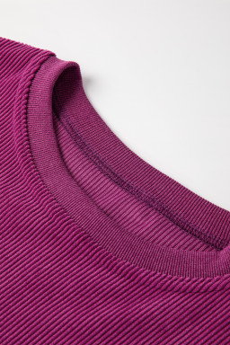 Festival Fuchsia Plain Drop Sleeve Rib Knit Oversized Sweatshirt