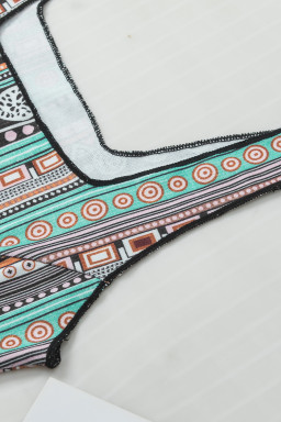 Green Geometric Printed Square Neck Tank Top