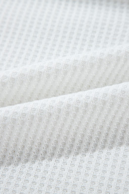 White Leopard Patchwork Turn-down Collar Waffle Top