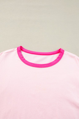 Pink Color Block Sleeve Loose Fit Top