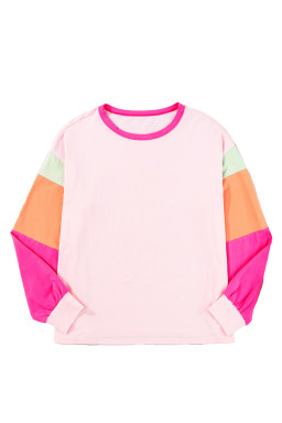 Pink Color Block Sleeve Loose Fit Top