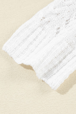 White Solid Color Hollow Knit Open Front Cardigan