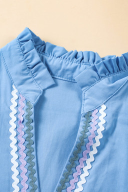 Beau Blue Flutter Sleeve V Neck Ric Rac Tiered Dress