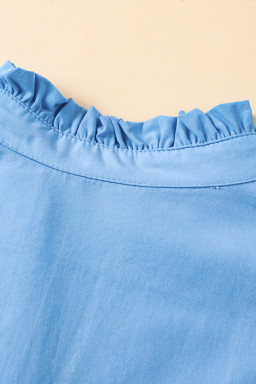 Beau Blue Flutter Sleeve V Neck Ric Rac Tiered Dress