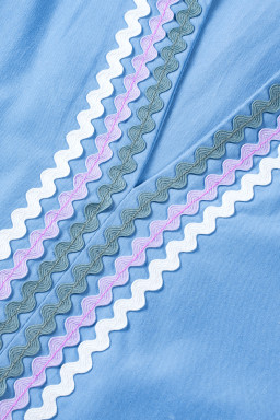 Beau Blue Flutter Sleeve V Neck Ric Rac Tiered Dress