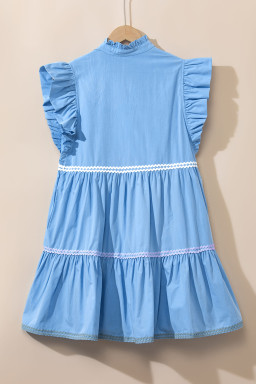 Beau Blue Flutter Sleeve V Neck Ric Rac Tiered Dress
