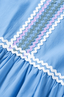 Beau Blue Flutter Sleeve V Neck Ric Rac Tiered Dress