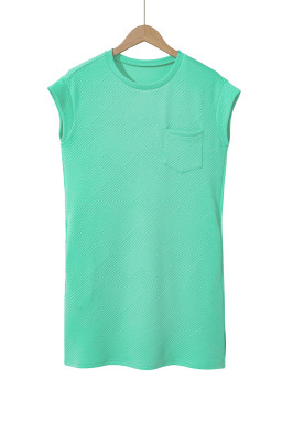 Mint Green Plain Textured Pocketed Mini Dress