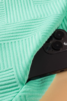 Mint Green Plain Textured Pocketed Mini Dress