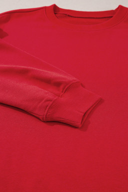 Red Solid Color Classic Crewneck Pullover Sweatshirt