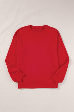 Red Solid Color Classic Crewneck Pullover Sweatshirt