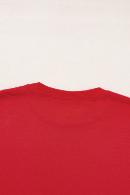Red Solid Color Classic Crewneck Pullover Sweatshirt