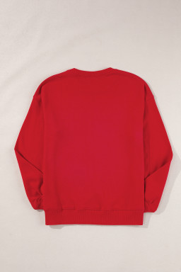 Red Solid Color Classic Crewneck Pullover Sweatshirt