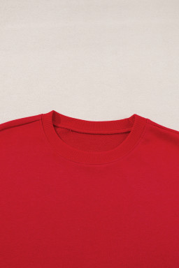 Red Solid Color Classic Crewneck Pullover Sweatshirt
