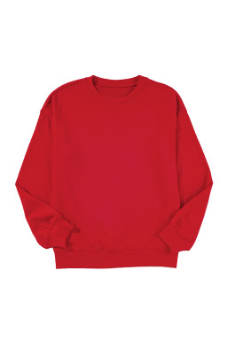 Red Solid Color Classic Crewneck Pullover Sweatshirt