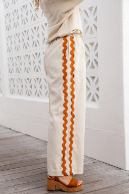 White Ric Rac Trim Long Sleeve Top and Wide Leg Pants Set