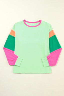 Green Color Block Sleeve Loose Fit Top