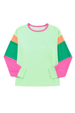 Green Color Block Sleeve Loose Fit Top
