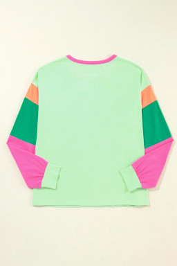 Green Color Block Sleeve Loose Fit Top