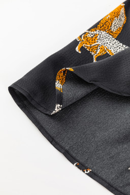 Black Animal Print Button Up Satin Shirt