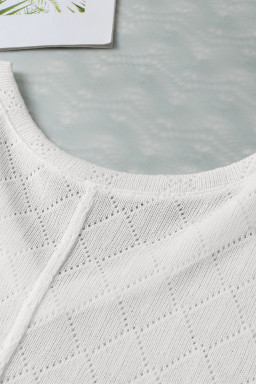 White V Neck Side Slits Knitted Flowy Oversized Blouse