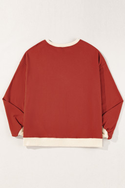 Red Clay Color Block Drop Shoulder Crewneck Oversized Sweatshirt
