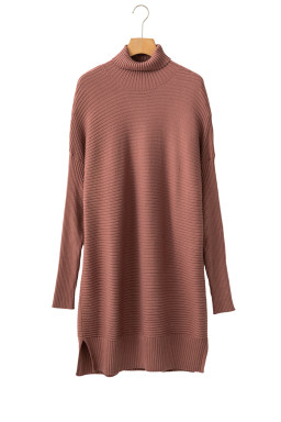 Mineral Red Turtleneck Ribbed Knit Tunic Sweater