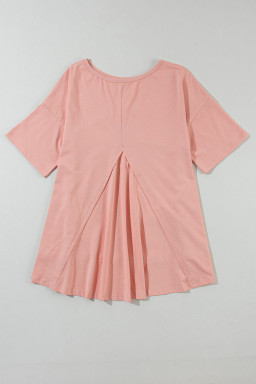 Apricot Pink Studded Star Patch Side Slits High Low Tee