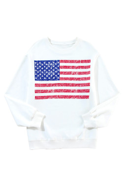 White American Flag Graphic Drop Shoulder Loose Sweatshirt