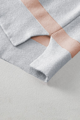 Khaki Stripe Exposed Seam Loose Sweater