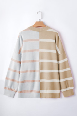 Khaki Stripe Exposed Seam Loose Sweater