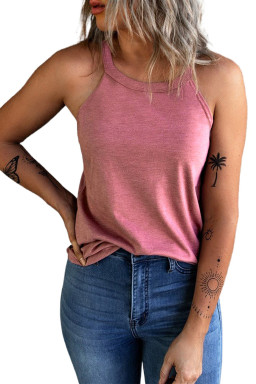 Pink Casual Solid Color Crew Neck Tank Top