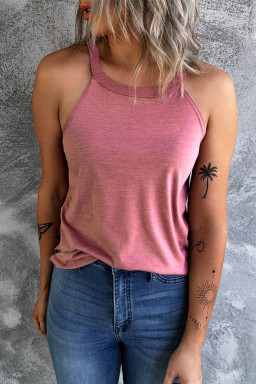 Pink Casual Solid Color Crew Neck Tank Top