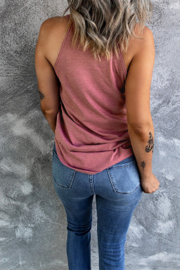 Pink Casual Solid Color Crew Neck Tank Top
