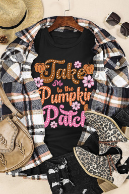 Black Take Me To The Pumpkin Patch Flower Graphic Tee