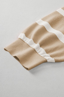 Khaki Stripe Exposed Seam Loose Sweater