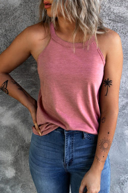 Pink Casual Solid Color Crew Neck Tank Top