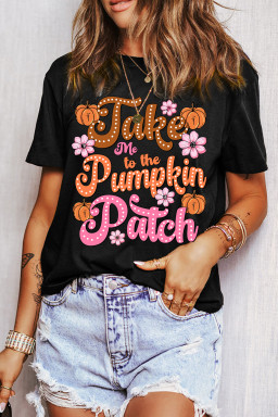 Black Take Me To The Pumpkin Patch Flower Graphic Tee