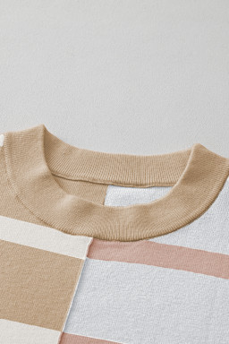 Khaki Stripe Exposed Seam Loose Sweater