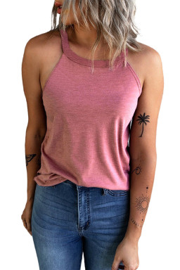 Pink Casual Solid Color Crew Neck Tank Top