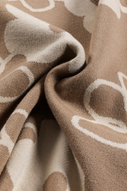 Camel 60s Floral Print Ribbed Contrast Sweater