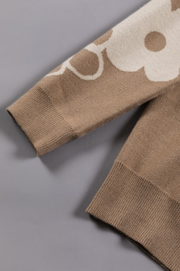 Camel 60s Floral Print Ribbed Contrast Sweater