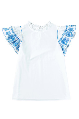 White Embroidered Ruffled Sleeve Frill Blouse