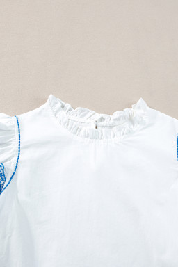 White Embroidered Ruffled Sleeve Frill Blouse