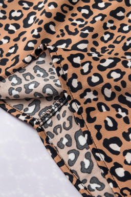 Chestnut Leopard Ruffle Flounce Sleeve Blouse