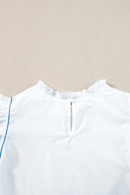 White Embroidered Ruffled Sleeve Frill Blouse