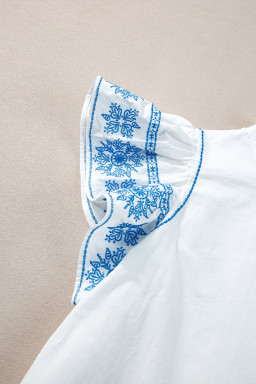 White Embroidered Ruffled Sleeve Frill Blouse