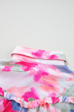 Multicolour Abstract Print Frill Detail Button Up Shirt