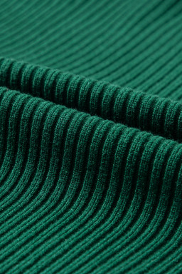 Green Patch Pocket Ribbed Knit Short Sleeve Sweater