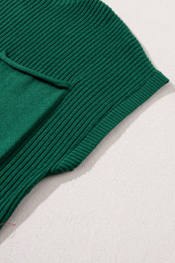 Green Patch Pocket Ribbed Knit Short Sleeve Sweater